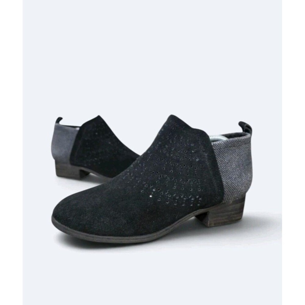 TOMS Deia Black Suede Perforated Radial & Grey Tweed Ankle Booties Size 7 W7